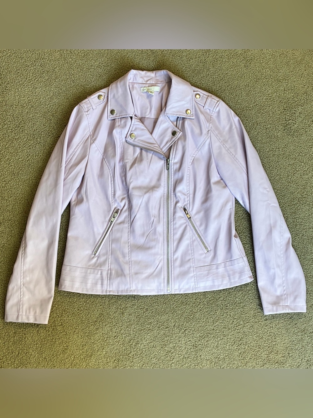 EST. 1946 Women M Lilac Faux Leather Motorcycle Jacket Full Zip Lightweight Coat